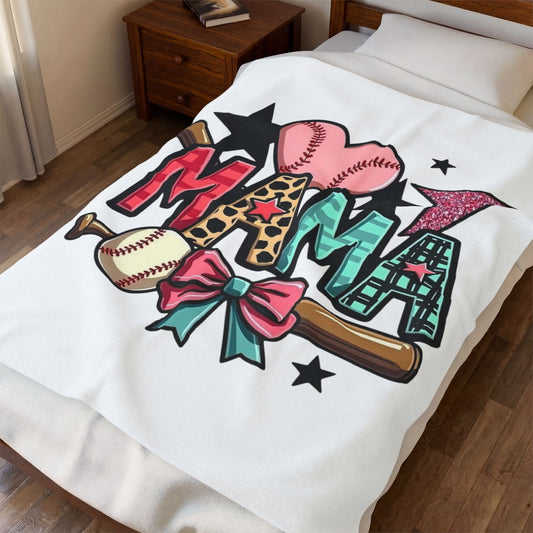 Mama Baseball Velveteen Plush Blanket